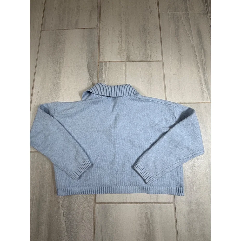 Edikted Light Blue Cropped Knit Sweater Spread Collar V-Neck Size S/M